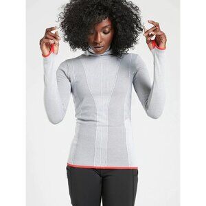 Athleta Gray & Red Fitted Mock-Neck Athletic Running Shirt